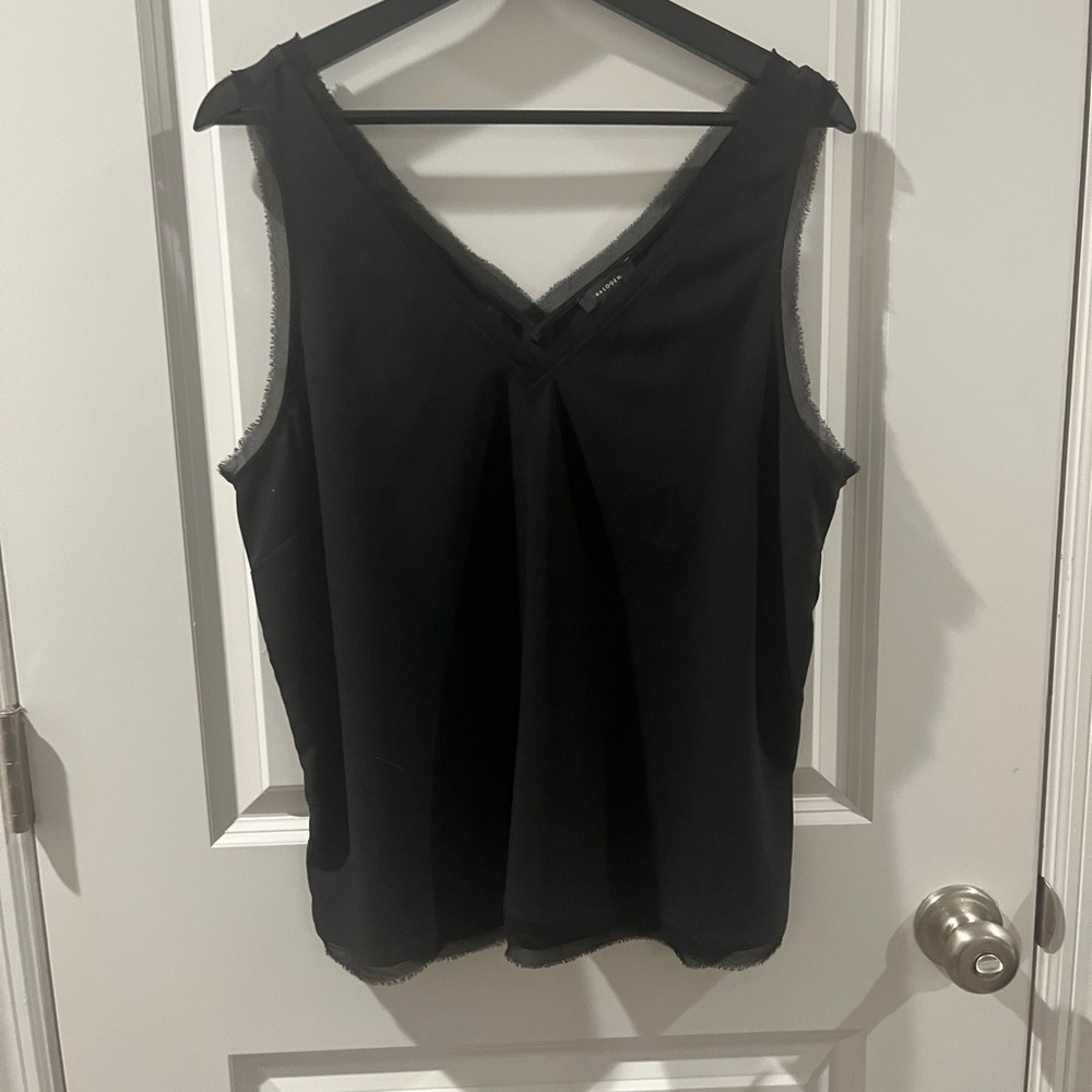 Halogen Sleek Black V-neck Tank Top/Shell With Raw Edge - Picture 2 of 6
